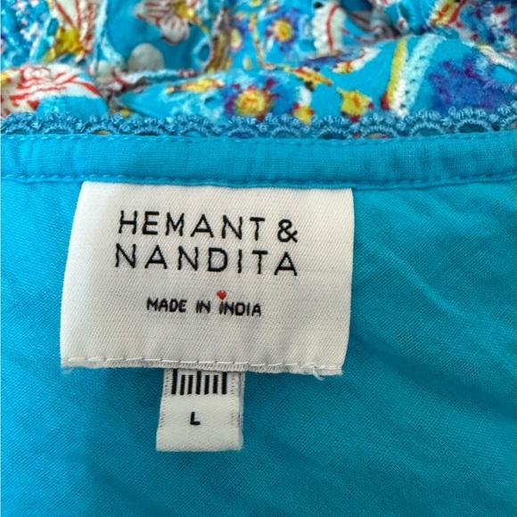 Hemant and Nandita Floral One Shoulder Cotton Eyelet Mini Dress Size Large - Picture 9 of 14